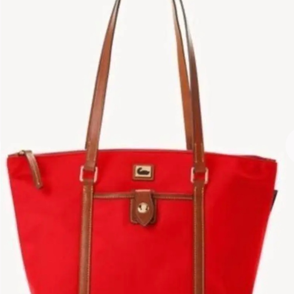 Red Tote Bag with Brown Accents